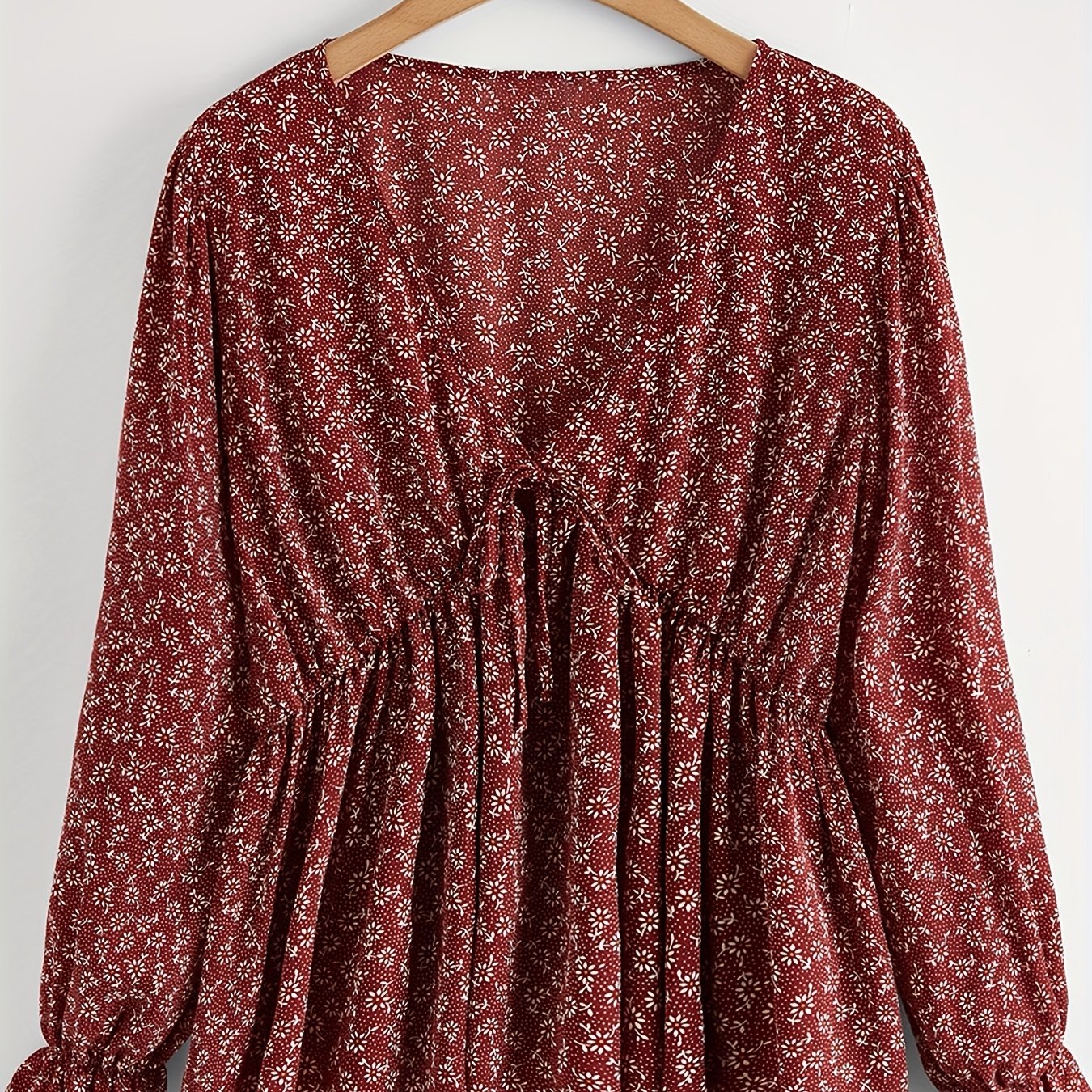 Boho Peplum Floral Blouse V-Neck Tie Front Top