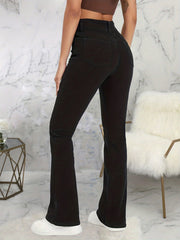 Wide Leg Double Button Jeans High Rise Flare Denim Pants