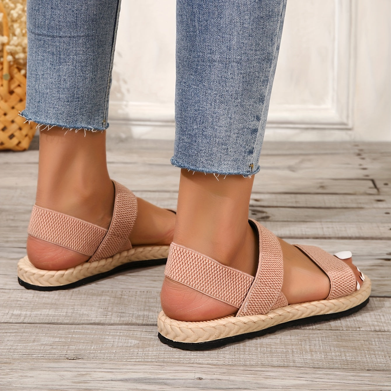 Women's Comfy Flat Sandals Open Toe Elastic Strap Slip On Shoes