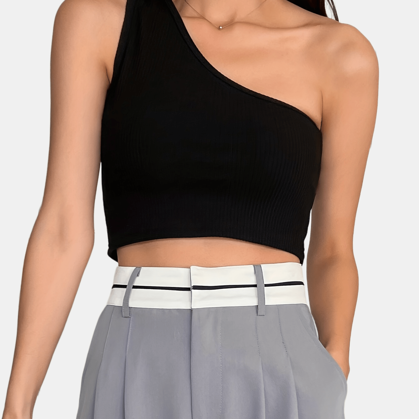 One Shoulder Solid Top Sexy Versatile Summer Slim Sleeveless