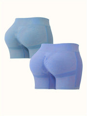 2pcs High Waist Yoga Shorts Slim Fit Butt Lifting Seamless Sports Shorts