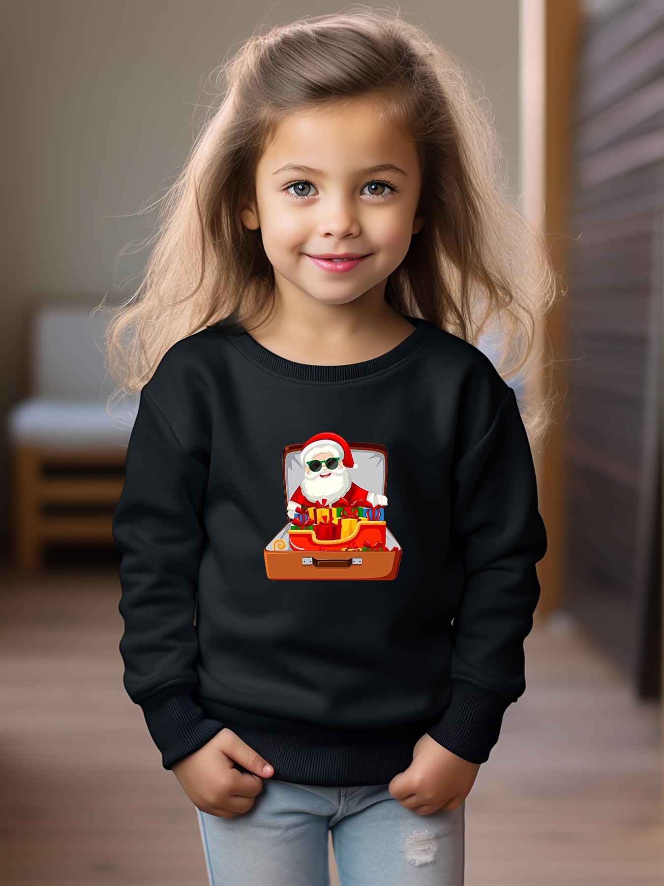Santa In The Box Girls Sweatshirt Fall Winter