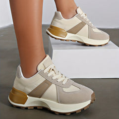 Women's Colorblock Platform Sneakers Casual Lace Up Outdoor Shoes