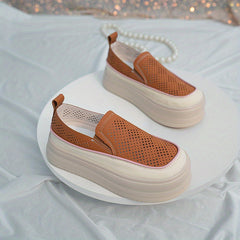Women's Platform Loafers Hollow Out Breathable Slip On Shoes