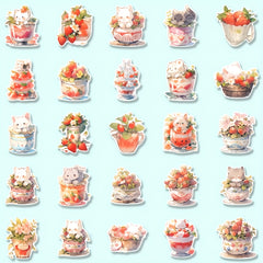 54pcs Strawberry Cat Cartoon Stickers Pack - Kids Laptop Luggage