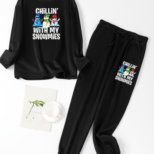 Snowman Print Fleece Tee & Joggers Pajamas Set