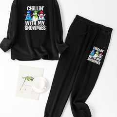 Snowman Print Fleece Tee & Joggers Pajamas Set