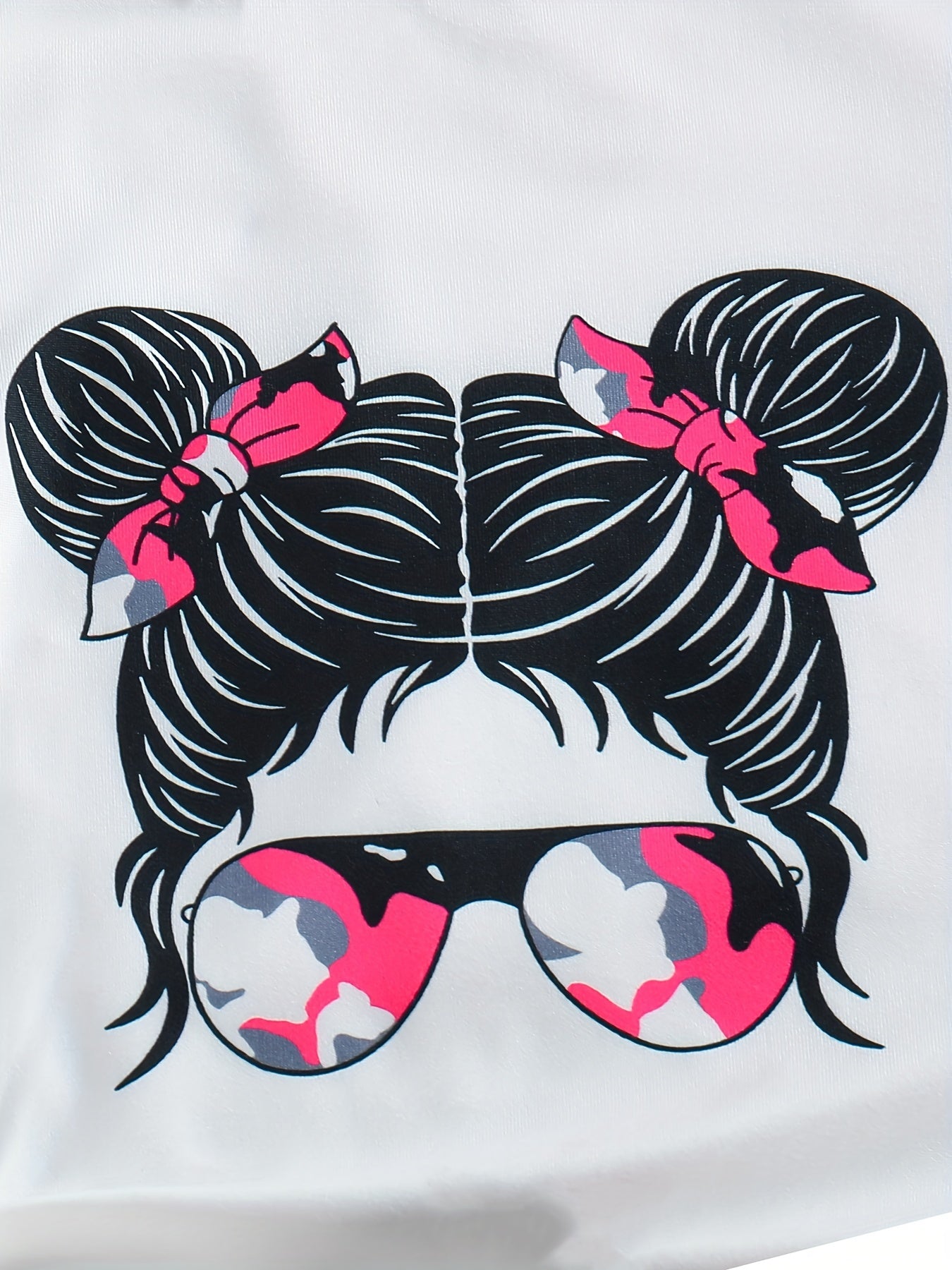 Girls Pink Camo Portrait Graphic Tee & Bike Shorts Set