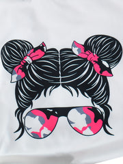 Girls Pink Camo Portrait Graphic Tee & Bike Shorts Set