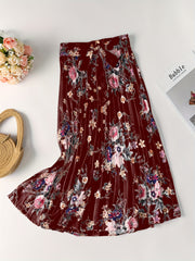 Vintage Floral Print Skirts Pleated Tie Waist Daily Skirts Women's Clothing