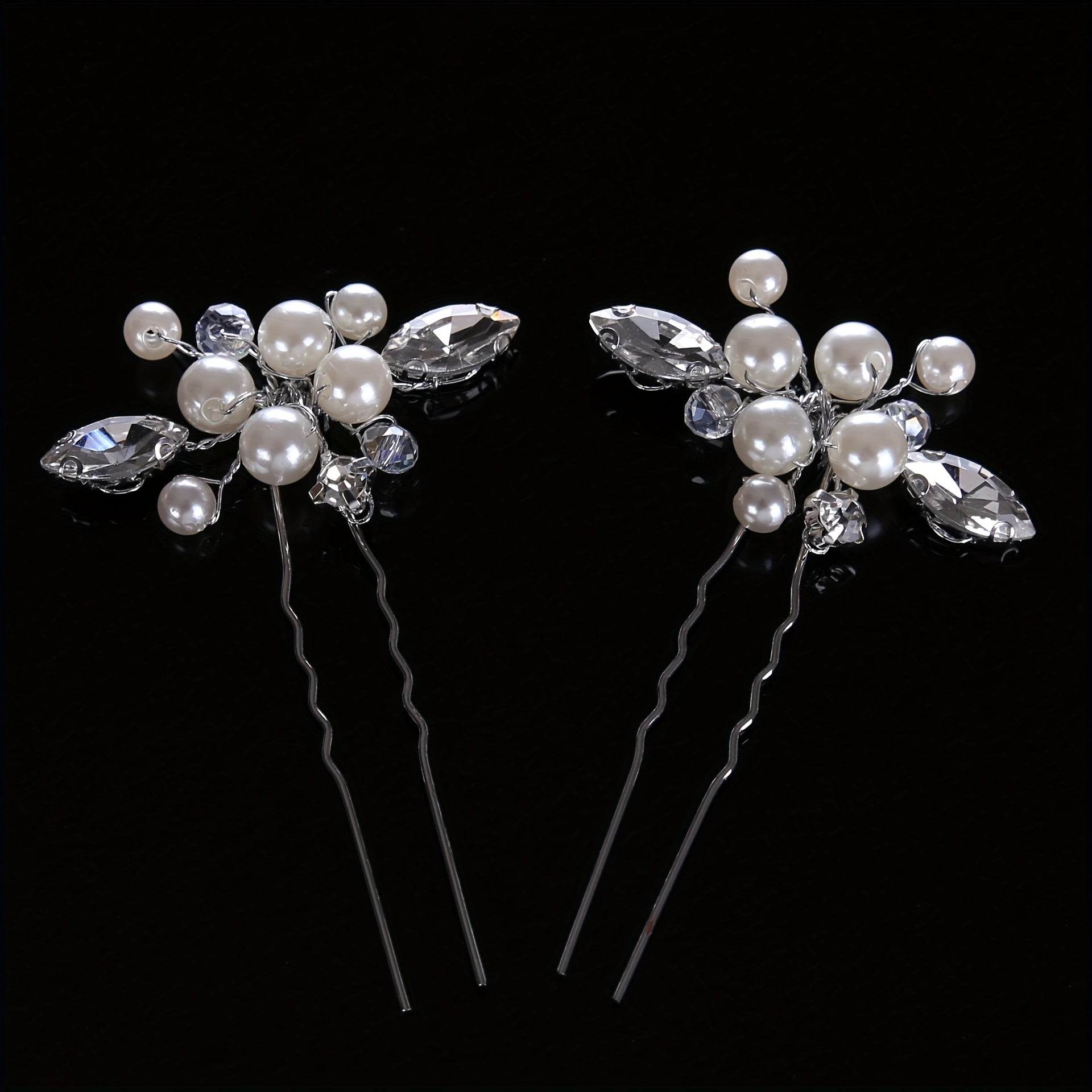 2PCS Bride Faux Pearl Hairpin Wedding Bride U Shaped Hairpin Hair Accessories