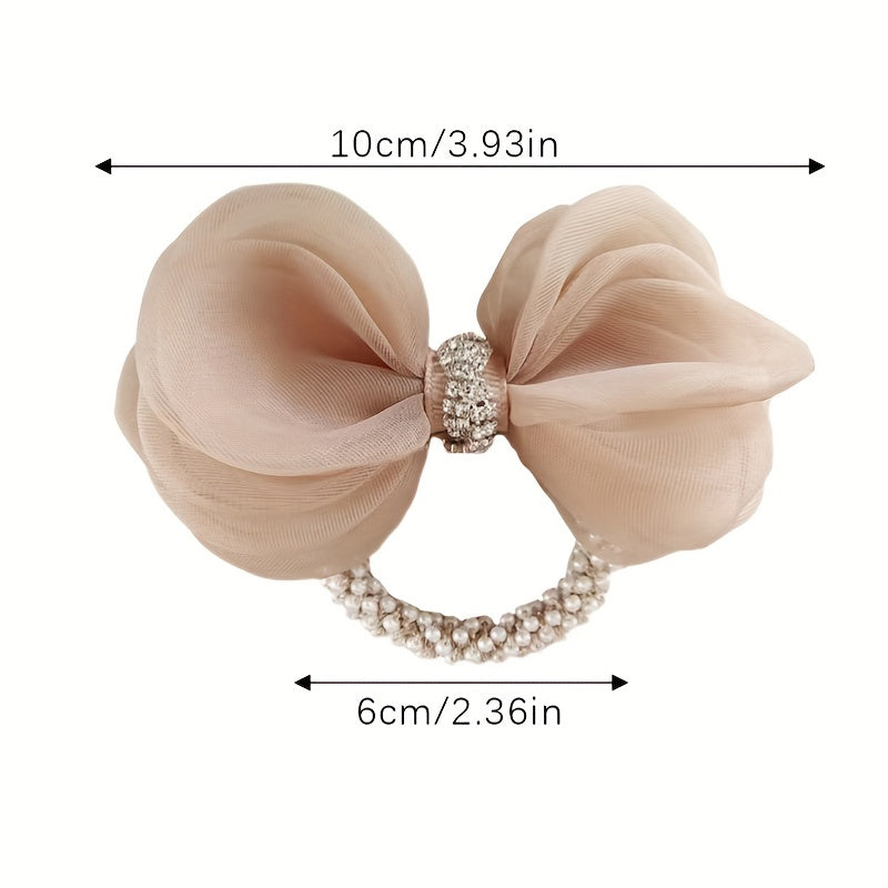 Mesh Rhinestone Bow Hair Ring Girls Hair Rope