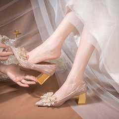 Glitter Low Heel Pumps Women's Wedding Party Shoes