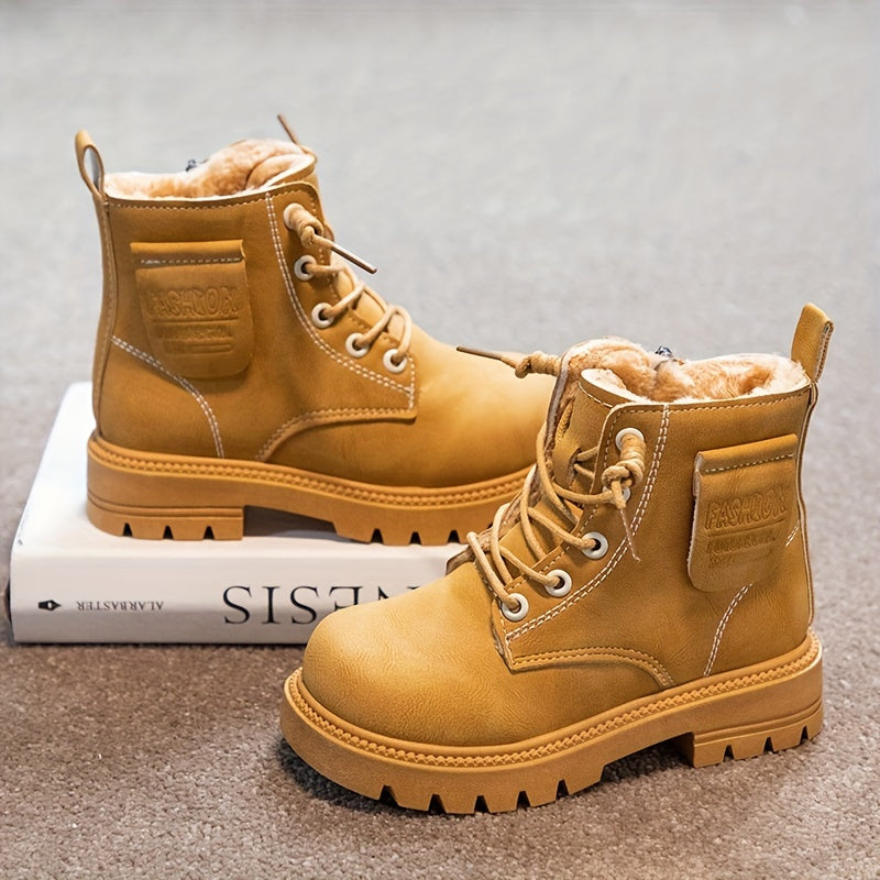 Boys' Zipper Solid Boots Warm Plus Fleece Outdoor Hiking