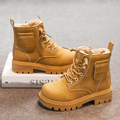 Boys' Zipper Solid Boots Warm Plus Fleece Outdoor Hiking