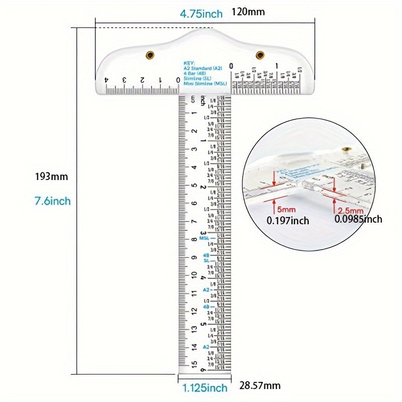 6-Inch T-Shape Acrylic Transparent Ruler - Crafting, Scrapbooking, Drafting