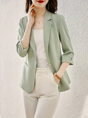 Button Front Blazer Lapel Roll-Up Sleeve Blazer