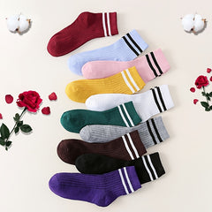 10pairs Mixed Ribbed Striped Crew Socks Women's Stockings & Hosiery