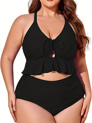 Lace Ruffle Trim Tankini Set