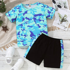 Boys Camo T Shirt and Shorts Set for Summer