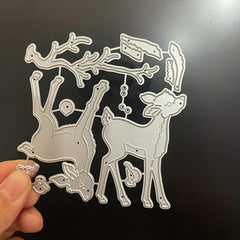 Metal Cutting Dies Branch Bird Two Deers Craft Punch Stencils DIY Card Making