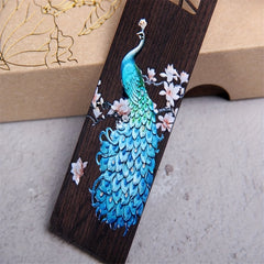 Wooden Painted Peacock Bookmark Chinese Style Peafowl Pendant