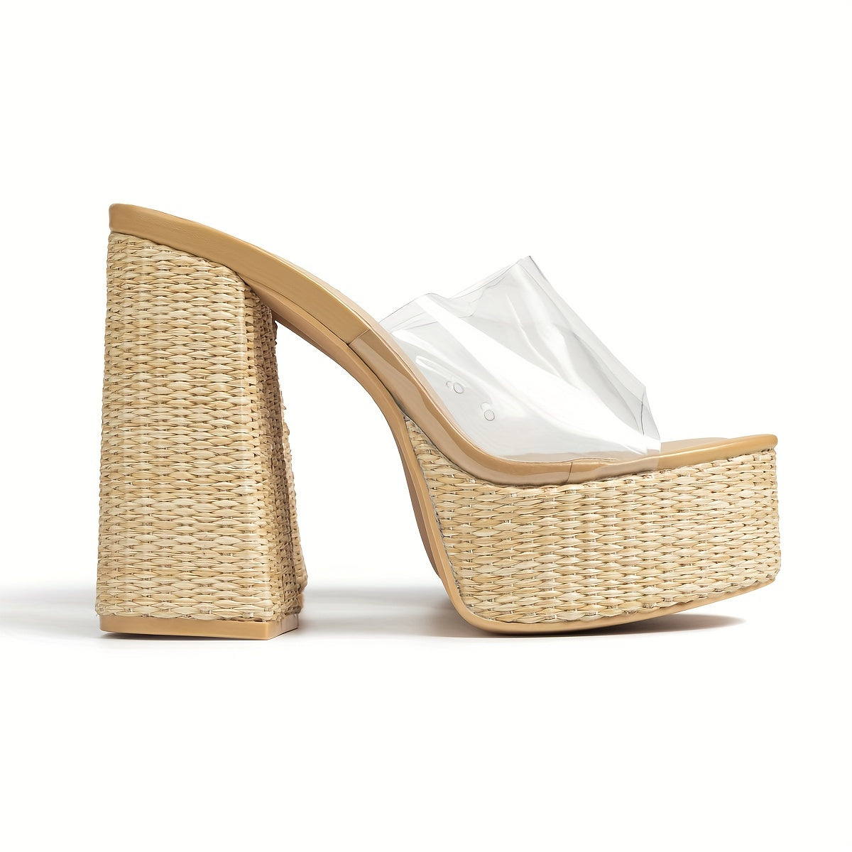 Women's Solid Platform Sandals Slip On Open Toe Chunky Heel
