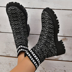 Women's Geometric Pattern Chunky Heel Ankle Boots