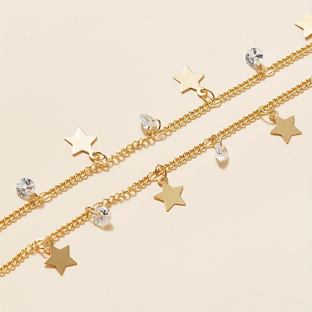 Star & Zircon Tassel Pendant Anklet Summer Yoga Beach Jewelry