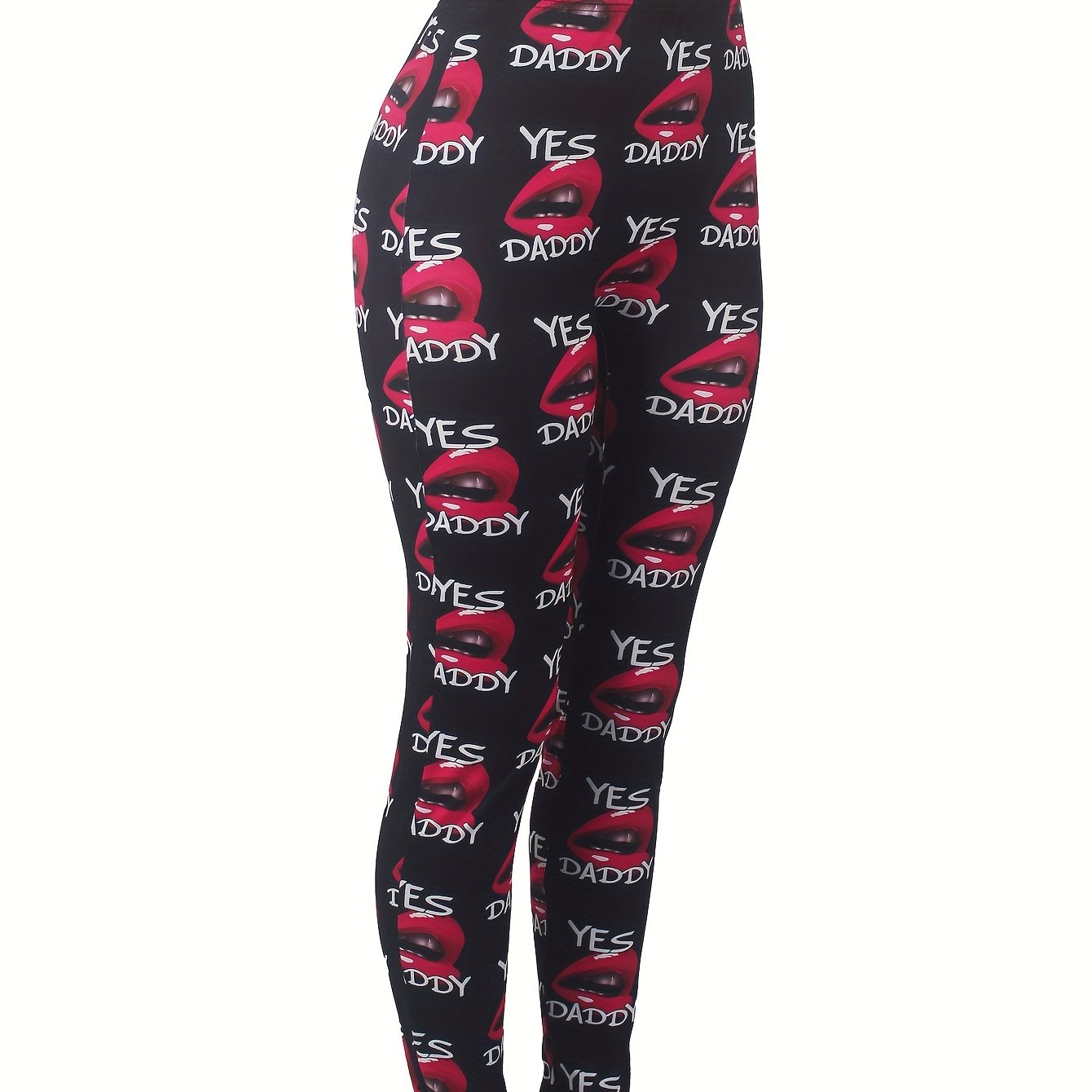 Casual Leggings Women's Plus Letter & Kiss Print Medium Stretch