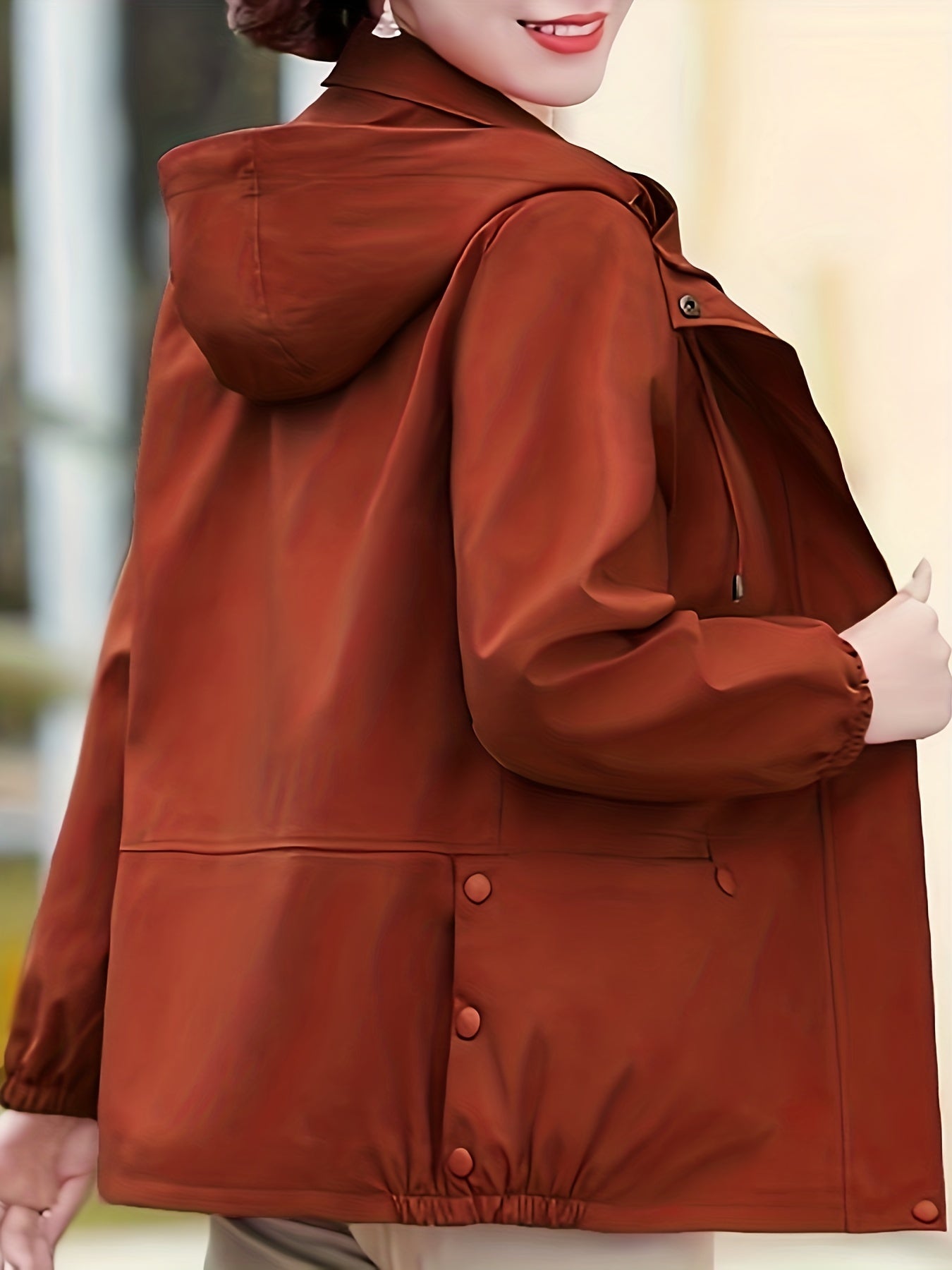 Drawstring Zip Up Hooded Jacket Spring & Fall