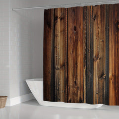Vintage Brown Barn Door Wood Shower Curtain Set