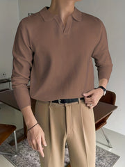 Retro Knit Shirt Men's High Stretch V Neck Pullover Sweater