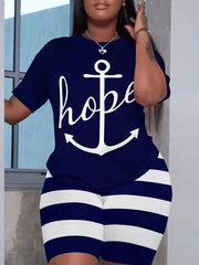 Women's Anchor & Stripes Tee & Shorts Outfit Set