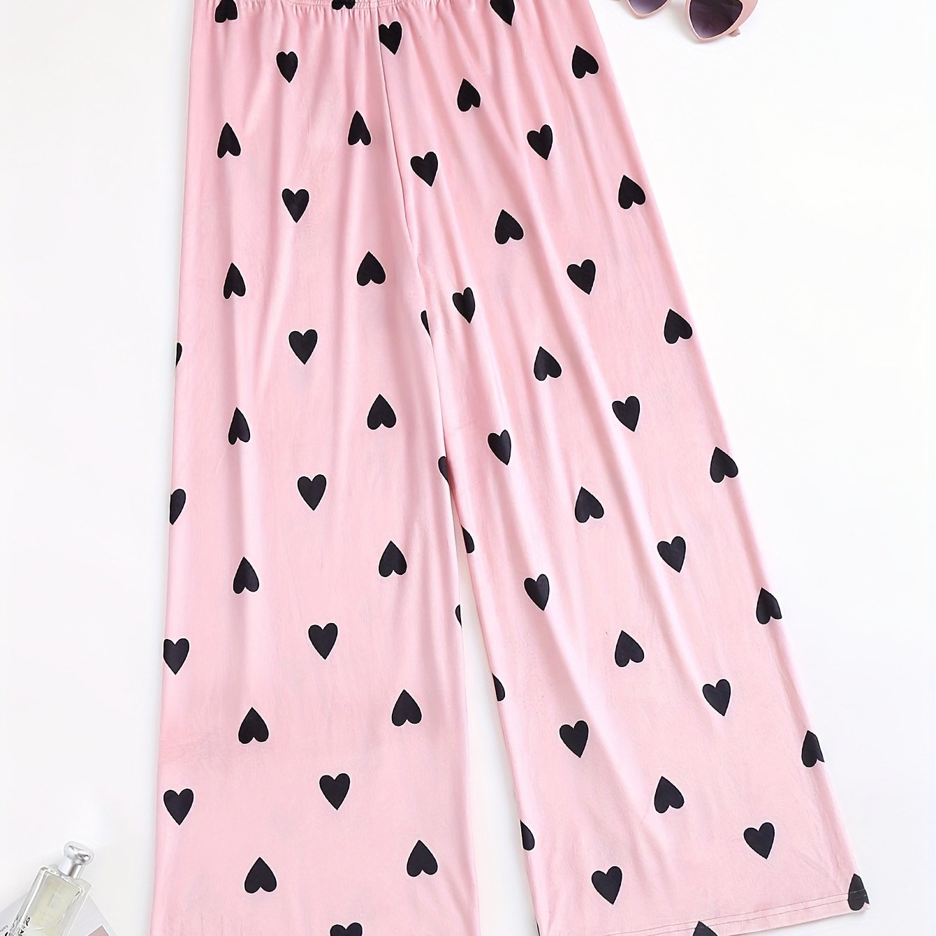 Heart Print Elastic Waist Home Wear Pants