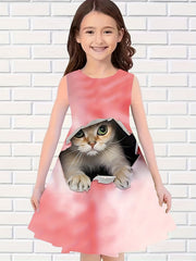 Girls Kitty Graphic Sleeveless Dress for Summer