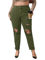 Ripped Button Up Mom Jeans Women's Plus