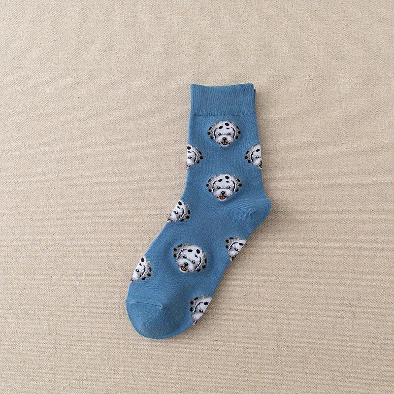 2 Pairs Dog Print Crew Socks Women's Stockings