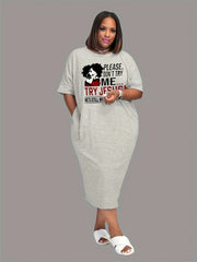 Figure & Letter Print Short Sleeve Tee Dress Women's Plus