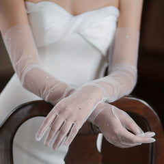 Bridal Rhinestone Mesh Gloves - Wedding Accessories