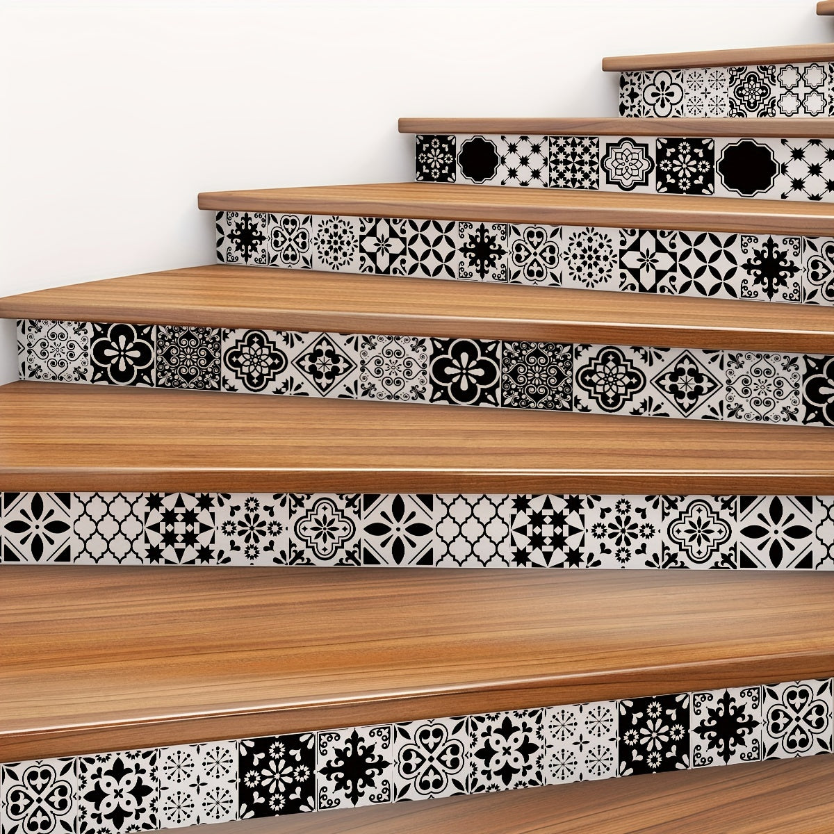 6pcs Moroccan Pattern Stair Stickers Self-adhesive Wallpaper Home Decor