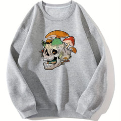 Skull Graphic Long Sleeve Casual Sweatshirts for Halloween Crew Neck Pullover
