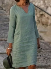 Notched Neck Long Sleeve Dress