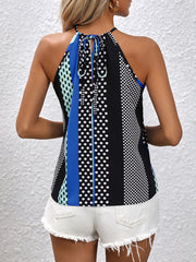 Vintage Block Geo Print Halter Top Casual Sleeveless