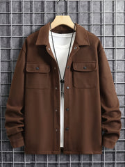 Men's Solid Jacket Spring Autumn Button Up Jacket For Males