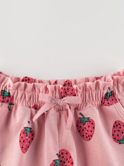 Toddler Girls Strawberry Graphic Bow Paperbag Waist Cotton Casual Shorts