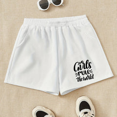 Girls 'Girls Rule The World' Sweat Shorts Elastic Waist