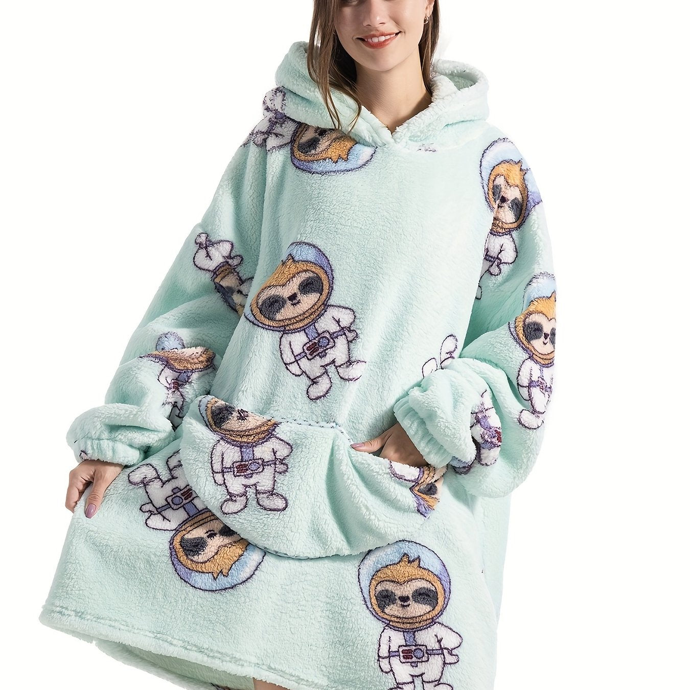 Women's Plus Size Sloth Pattern Fleece Hooded Robe