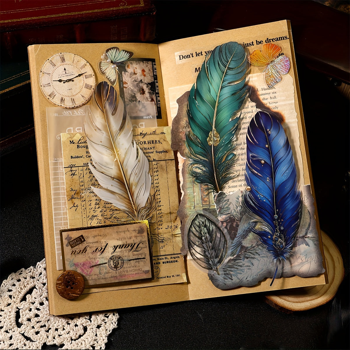 5pcs PET Hot Stamping Angel Feather Stickers Retro Feather Journal Collage