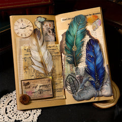 5pcs PET Hot Stamping Angel Feather Stickers Retro Feather Journal Collage
